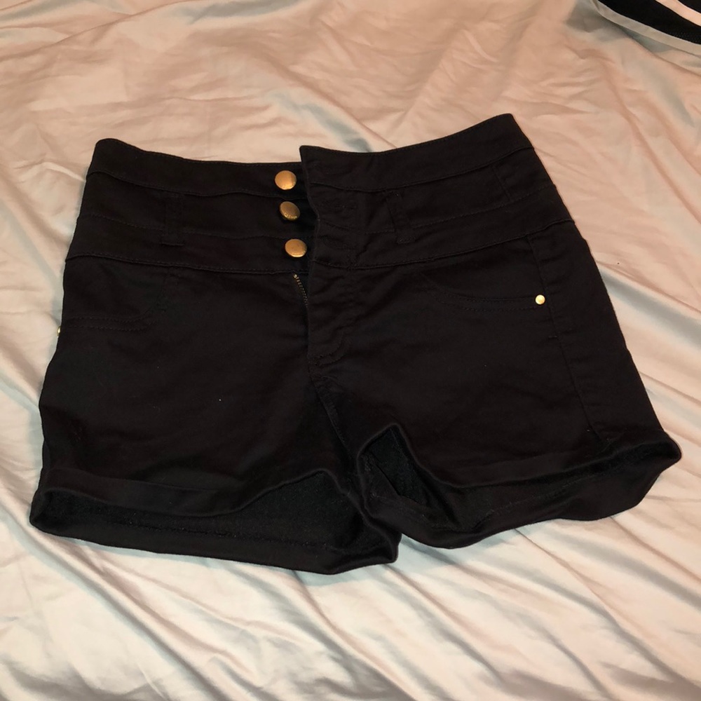 High waisted black jean shorts